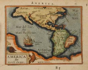 Fig. 3. Fig. 3. A map showing Tierra del Fuego to be the tip of a vast southern continent, rather than a small island at the tip of South America. From Abraham Ortelius, Epitome Theatri Orteliani, (Antwerp, 1601). Courtesy of the American Antiquarian Society.