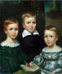 Fig. 2. Portrait of Dickinson children (Emily on the left), O. A. Bullard, artist. Oil on canvas, ca. 1840. Courtesy of the Houghton Library (Dickinson Room), Harvard University, Cambridge, Massachusetts.