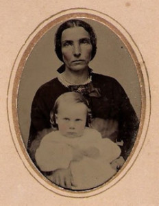 Fig. 5. Tintype of Sylvia’s daughter, Sylvia Tyler Bushnell, and one of her children, c.1850. It seems likely that Sylvia Lewis Tyler looked much like her daughter, based on analysis of photos of several Lewis family members with extremely similar features. Courtesy Sally Shell.