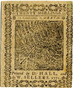 Back of bill for twenty shillings. Pennsylvania, March 20, 1771. Courtesy of the American Antiquarian Society.