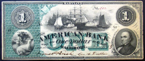 Fig. 6. A dollar bill from Baltimore, Maryland (early 1860s). Courtesy of the National Numismatic Collection, Smithsonian Institution. Photo by the author.