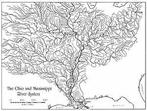 This map suggests the enormous capacity of the Mississippi River and its tributaries as a commercial highway. From Erik F. Haites, James Mak, and Gary M. Walton, Western River Transportation: The Era of Early Internal Development, 1810-1860 (1975). Reprinted with permission of The Johns Hopkins University Press.