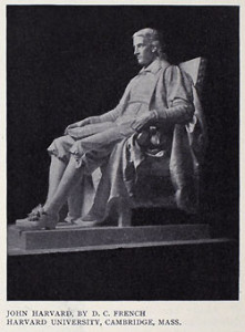 John Harvard statue at Harvard University, Cambridge, Massachusetts; sculptor, Daniel Chester French. This photo was taken from "Biographical Notice of Daniel Chester French," an excerpt from Brush and Pencil (vol. 5, no. 4, January 1900). Courtesy of the American Antiquarian Society.