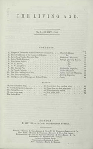 Title page of The Living Age, Vol. I, No. I (May 11, 1844), E. Littell, editor. Courtesy of the American Antiquarian Society.