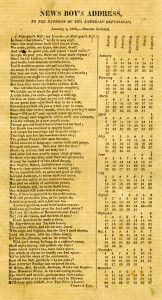 Fig. 4. "News Boy's Address to the Patrons of the American Republican, January 1, 1820—Almanac Included." From the Broadsides Collection at the American Antiquarian Society. Courtesy of the American Antiquarian Society.