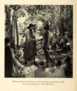 "William Penn's Land Treaty with the Delaware Indians, 1683," taken from the painting by Paul Domville. Frontispiece from Albert Cook Myers, William Penn: His Own Account of the Lenni Lenape or Delaware Indians, 1683 ( Delaware Co., Pa., 1937). Courtesy of the American Antiquarian Society, Worcester, Massachusetts.
