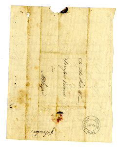The reverse of the sheet on which Fowler wrote his letter; here we can see the way the folded letter serves as its own envelope, sealed with wax.