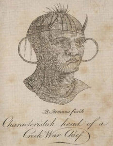 Fig. 5. "Characteristick head of a Creek war chief," Barnard Romans (ca. 1720-ca. 1784), in A concise natural history of East and West Florida … Printed for the author (New York, 1775). Courtesy of the Beinecke Rare Book & Manuscript Library, Yale University, New Haven, Connecticut.