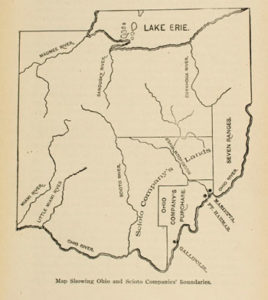 Map Showing Ohio and Scioto Companies' Boundaries, from "The Secret Company and Its Purchase," by Daniel R. Ryan, Centennial Anniversary of the City of Gallipolis, Ohio, October 16-19, 1890 Vol. III:120, published by the Ohio State Archeological and Historical Society (Columbus, 1895). Courtesy of the American Antiquarian Society, Worcester, Massachusetts.