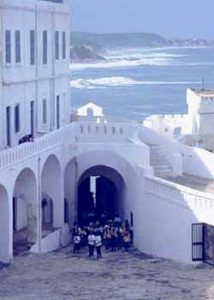 Fig. 14. Tour group walking back into Cape Coast Castle through the Door of No Return