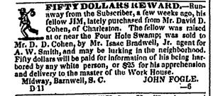 8. Runaway slave advertisement, Charleston Courier, December 11, 1837. Courtesy of Newsbank-Readex/Genealogybank.com, Chester, Vermont.
