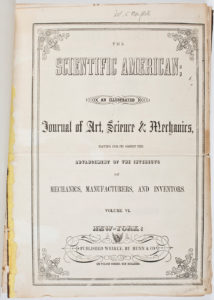 Title page, The Scientific American, an Illustrated Journal of Art, Science, and Mechanics Vol. VI (New York, 1850). Courtesy of the American Antiquarian Society, Worcester, Massachusetts. 