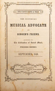 5. Title page of The Southern Musical Advocate and Singer's Friend, published by Joseph Funk (1859-1861). Courtesy of the American Antiquarian Society, Worcester, Massachusetts.