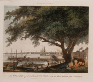 3. Frontispiece, “The City & Port of Philadelphia, on the River Delaware from Kensington,” drawn and engraved by William Birch & Son (Thomas Birch), taken from The City of Philadelphia, in the State of Pennsylvania North America; as it Appeared in the Year 1800: Consisting of Twenty Eight Plates, by William Birch & Son. (Philadelphia, 1800). Courtesy of the American Antiquarian Society, Worcester, Massachusetts. 